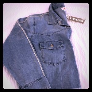 Levi Rhinestone Demin Crop top shirt